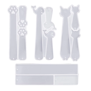 DIY silicone molds set featuring cat paw, whale, and kitten shapes for resin bookmarks