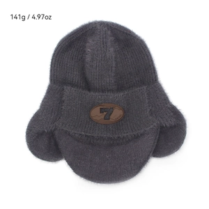Chapeau de trappeur tricoté chaud avec protège-oreilles et visière, bonnet gris hiver