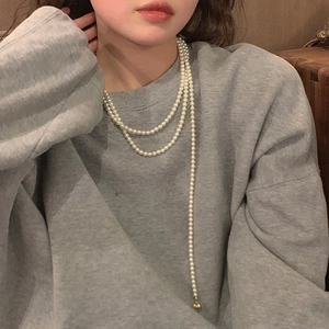 Vintage French Style Multi Layer Faux Artificial Pearl Necklace With Gold Alloy Heart Pendant Hip Hop Clavicle Chain For Women