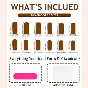 Tableau des tailles pour faux ongles marrons avec 12 tailles et lime à ongles