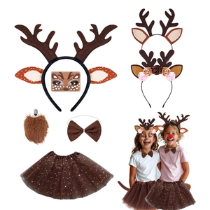 Serre Tête De Rennes De Noël Et Noeud Papillon Et Queue Et Jupe Tutu Tissu Feutre Cosplay Fête Pour Enfants Filles