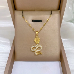 Cobra Snake Pendant Necklace With Stainless Steel Chain And Copper Zircon Inlaid Clavicle Chain Jewelry For Women