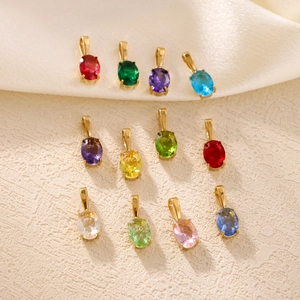 Exquisite stainless steel birthstone pendants with colorful teardrop zircon in gold settings