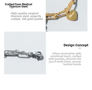 Close-up of double-layered titanium steel bracelet with 18K gold plating and Love heart charm