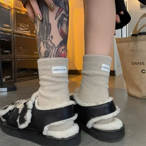 Beige thickened thermal wool socks for women with stylish Honeycolor fabric label