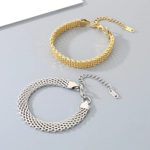 Bracelet À Maille En Acier Inoxydable Large Tissé Ajustable Bijoux De Mode Cadeau Pour Hommes Femmes
