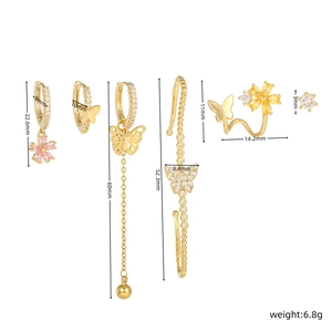Detailed dimension guide for 18K gold plated butterfly and flower earring set with weights