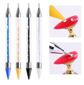 Dual-head acrylic nail dotting pens with wax tip and metal nib for rhinestones