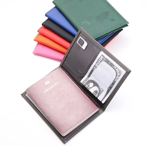 PU leather passport cover with map texture and internal slots in multiple colors