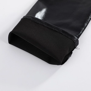 Glossy black patent leather long gloves for cosplay and dance performances detail