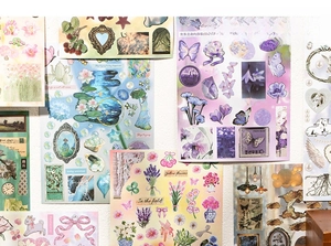 Artistic collage of vintage aesthetic stickers with floral and butterfly patterns for DIY