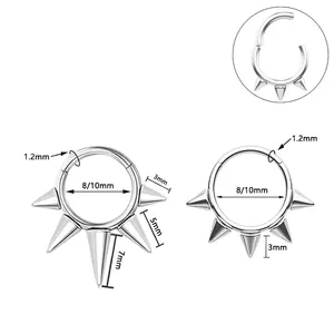 Surgical steel hinged segment ring with punk spike charms in various lengths