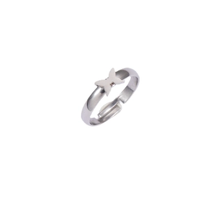 Polished stainless steel butterfly open ring with a minimalist cutout design for women
