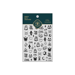 Adesivi per unghie Halloween M-1239 con elementi di design gotico nero e argento