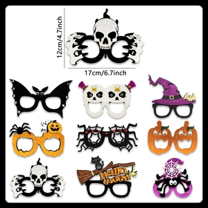 Lot de 9 lunettes de fête d'Halloween scintillantes avec citrouille, chauve-souris et crâne