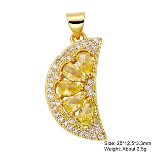 Golden moon pendant with yellow pear-shaped stones and white zircons 25mm long