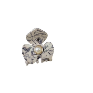French vintage acetate hair claw with marble texture and pearl flower detail
