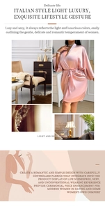 Detail of pink satin bathrobe with waist tie design and elegant luxury silk texture