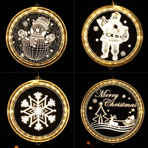 LED Christmas Window Hanging Light Acrylic 3D Warm White Suction Cup Holiday Party Decoration Reindeer Snowman Pattern