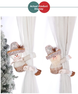 Dettaglio di fermatende Babbo Natale e Pupazzo di neve con cappelli di paillettes e ricami