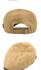 Détails de la casquette plate kaki avec texture gaufrée et boucle en métal réglable