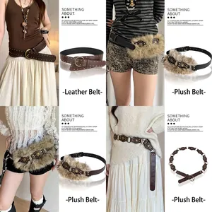 Ceintures bohèmes en cuir vintage avec clous métalliques et détails en fausse fourrure