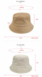 Guide des tailles de chapeaux cloches en coton pour enfants et grandes têtes.