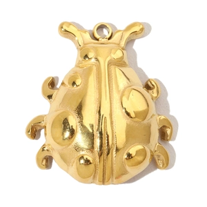 Detailed top view of a gold ladybug pendant with embossed spots and a secure top ring