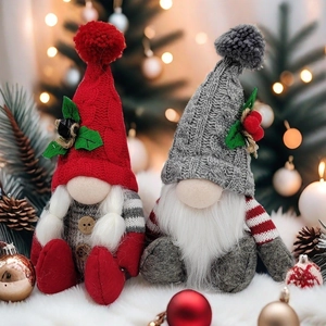 Knitted Christmas gnome plush ornaments set with festive hats and white faux fur beards