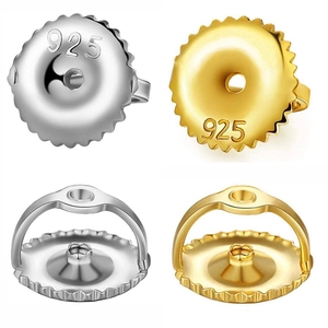 925 sterling silver ear nut backs in gold and silver finish with hallmark details