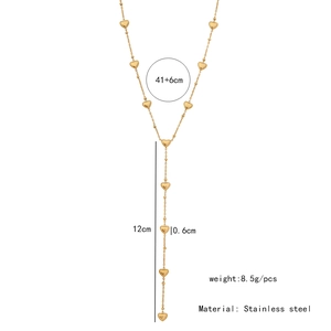 Spécifications de taille pour un collier en Y en acier inoxydable doré avec cœur et gland