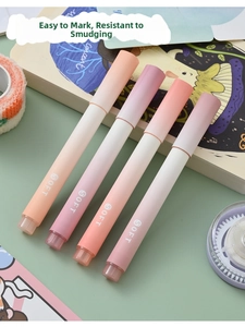 Set of four gradient pastel highlighters on a desk with aesthetic stationery accessories