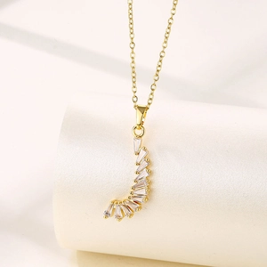 Crescent Moon Pendant Necklace Stainless Steel Gold Plated With Rectangular Zircon Ins Fashion Jewelry For Women