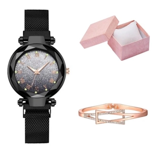 Orologio da donna con quadrante stellato, cinturino magnetico, bracciale e confezione regalo