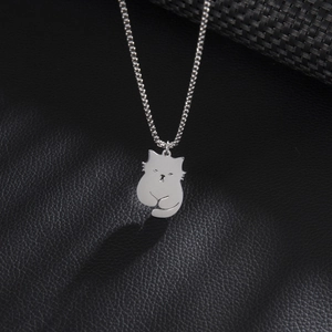 Cute Cat Pendant Necklace Stainless Steel Minimalist Animal Silhouette Clavicle Chain Jewelry For Women