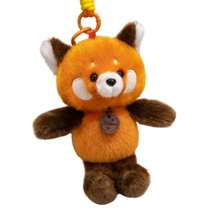 Cute red panda plush keychain with fluffy orange fur and a fashion charm tag
