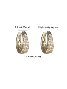 Detailed dimensions of gold-plated geometric hoop earrings with cubic zirconia