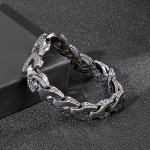 Detail of vintage punk style dragon scale chain link bracelet for men in titanium steel