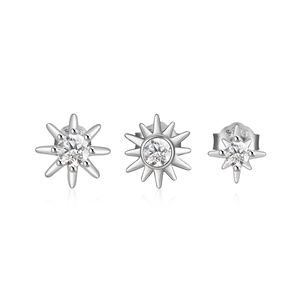 Detailed view of S925 sterling silver star stud earrings with sparkling white zircon