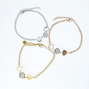 Minimalist Stainless Steel Heart Charm Bracelet For Women Rhinestone Inlaid Adjustable Chain Fashion Jewelry Gift