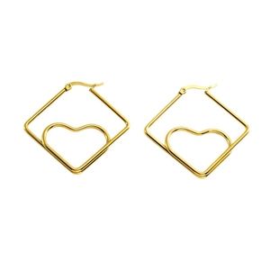 Exaggerated gold heart and square titanium steel geometric earrings for women