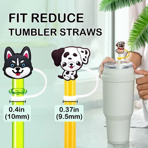 Cartoon dog silicone straw covers for Stanley tumblers with 10mm straw diameter tips