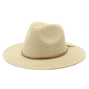 Straw sun hat with brown leather band for women beach wear and outdoor sun protection