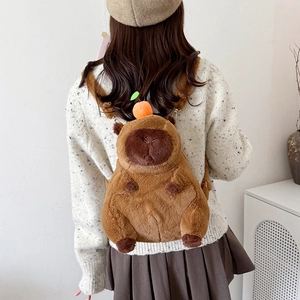 Cute Capybara plush backpack for kids with a small orange decoration on the head