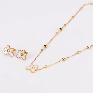 Elegant gold cloud pearl necklace and earrings jewelry set for women with floral accents