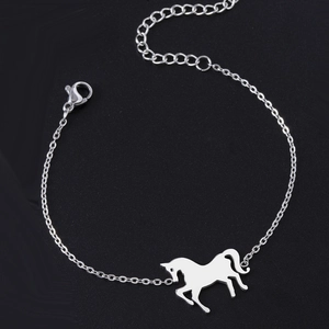Silver horse charm bracelet with adjustable chain link and lobster clasp detail