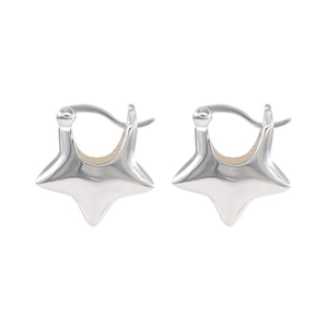 Minimalist silver pentagram star earrings with polished 3D metallic finish for women