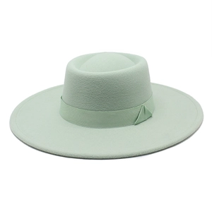 Flat Top Woolen Felt Fedora Hat Wide Brim Boater Hat With Ribbon Band Elegant Solid Color Retro Style For Men Women