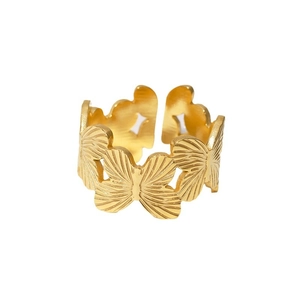 Anello farfalla in acciaio inossidabile dorato regolabile con design a intaglio