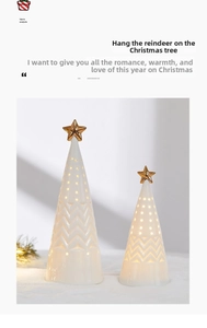 Glow-in-the-dark white ceramic Christmas trees with gold stars and warm hollow lighting